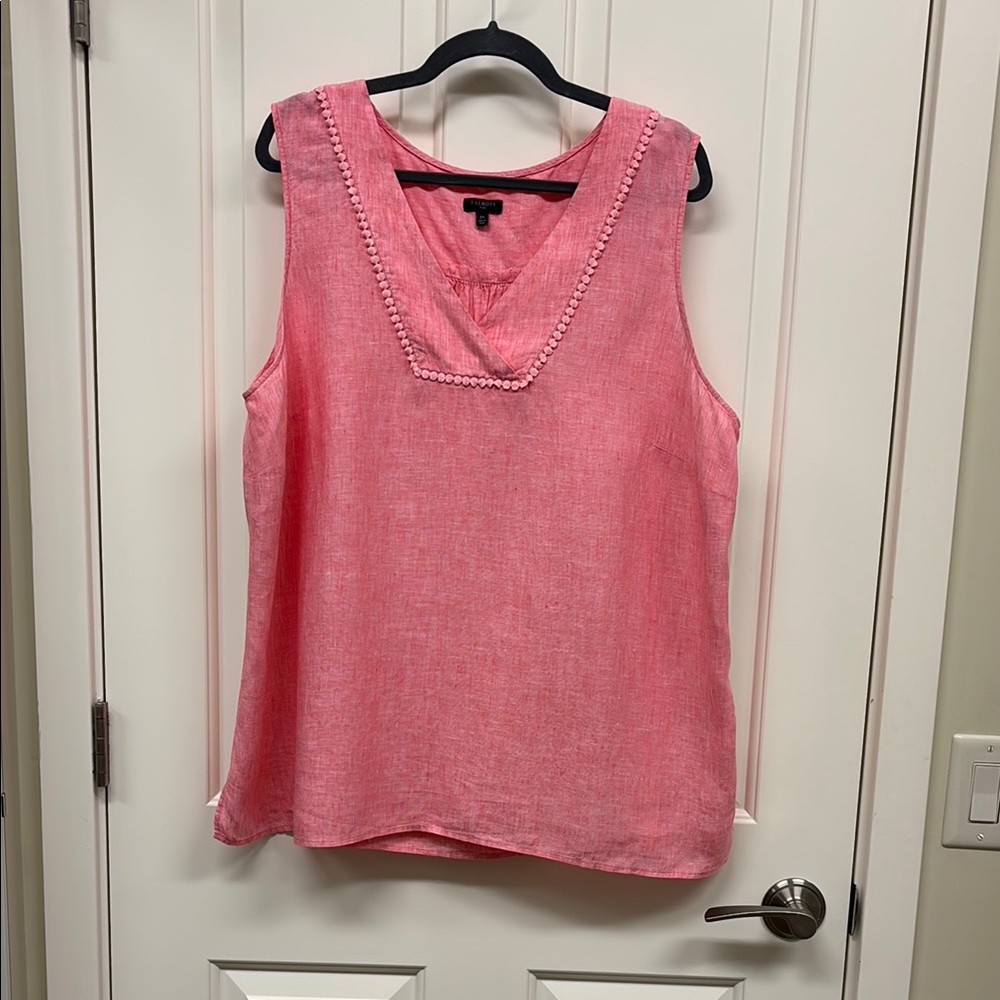 Talbots Pink Linen Sleeveless Top with V-Neck